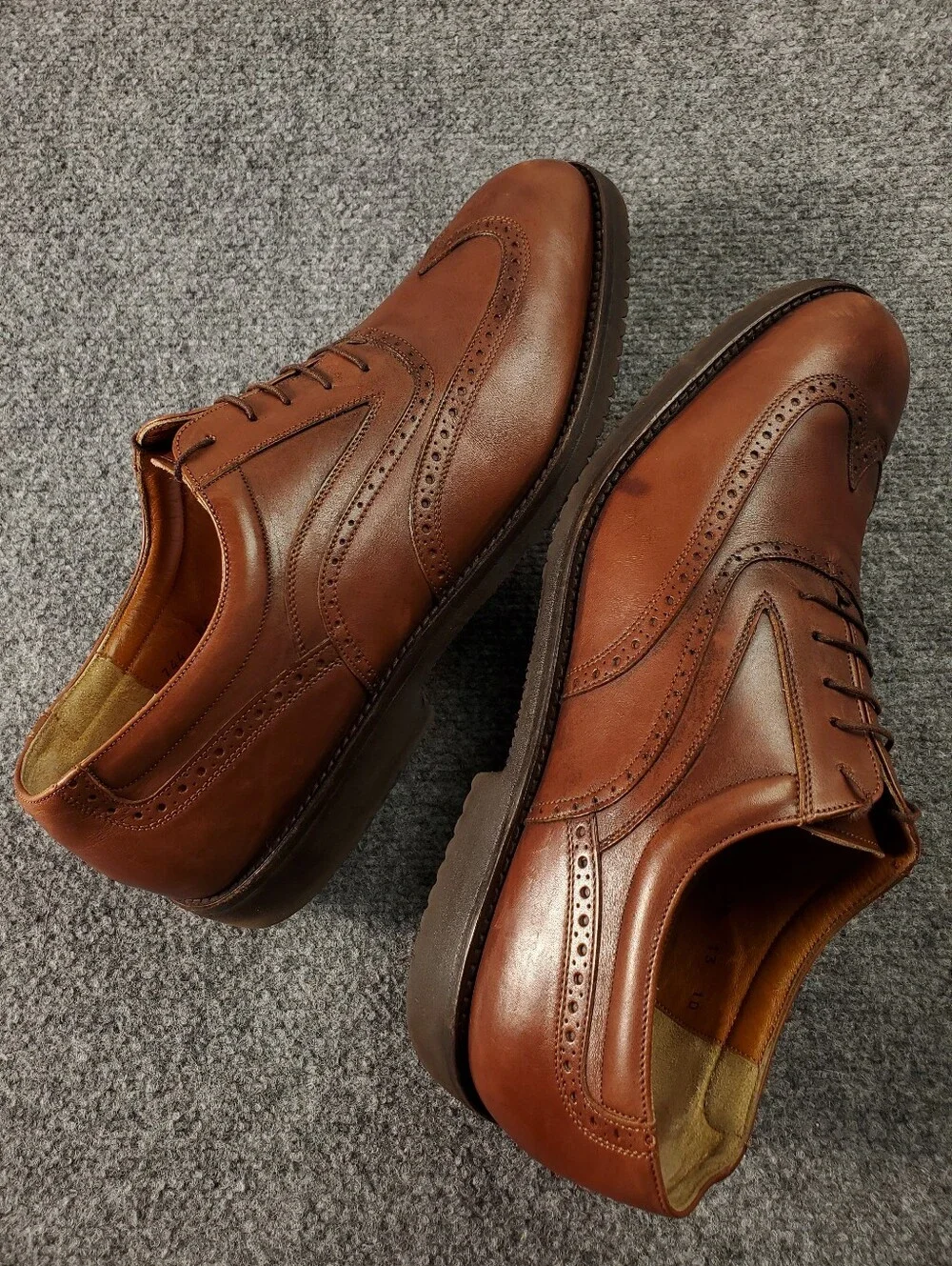 Salvatore Ferragamo Wingtip Oxford Shoes Mens 13D Cognac Brown Leather Brogue
